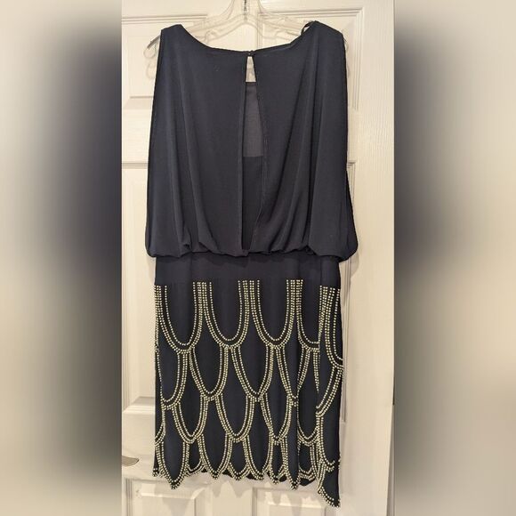 Betsy & Adam Navy Black rimestone Dropped Waist Cocktail formal party Dress sz L - Picture 3 of 8